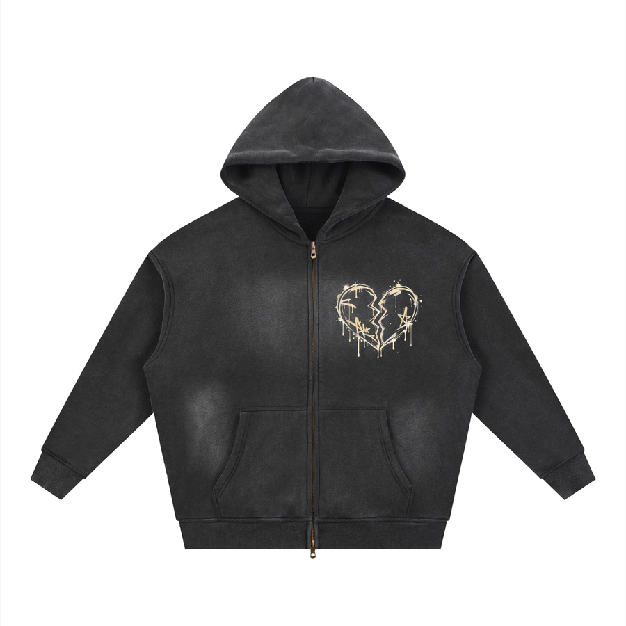 Street-Heart  Sunfade Two-way Zipper Boxy Hoodie